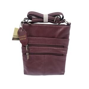 NWT Cowhide‎ Leather Crossbody Shoulder Bag Wine Red  Roma Leathers